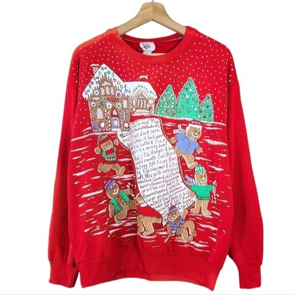 1994 Nut Cracker Skylite Fashions Gingerbread Recipe Holiday Sweater womens XL - Picture 1 of 10